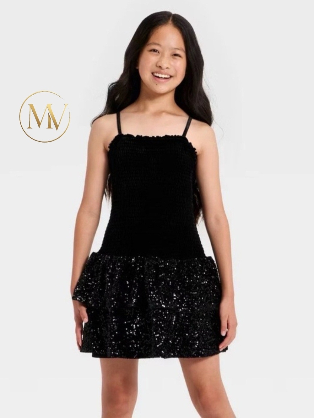 Target Black Sequin Tiered Smocked Sundress for Girls Size XXL (16/18)
